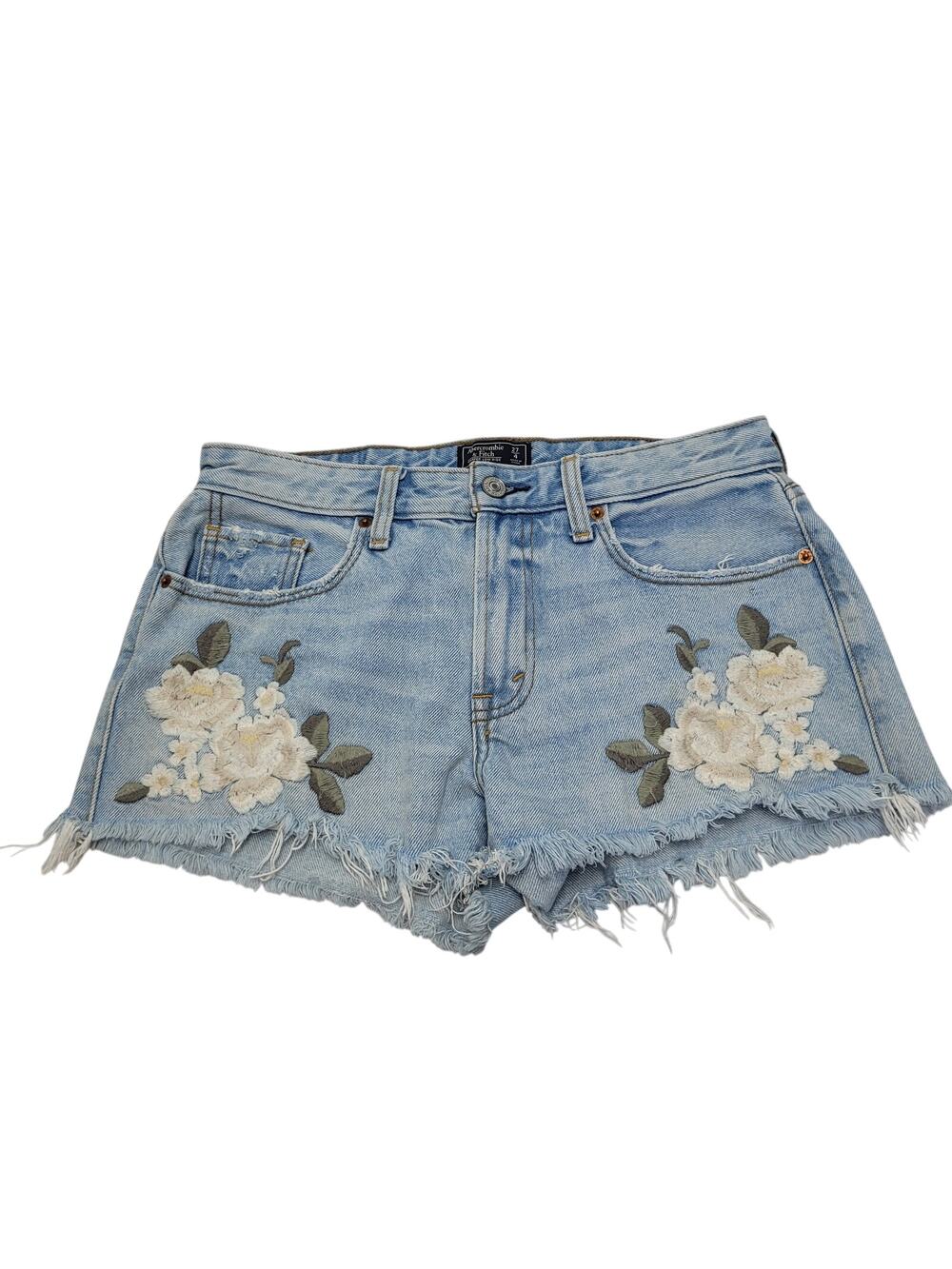 Abercrombie & Fitch Harper low rise shorts embroidered floral raw hem boho 4